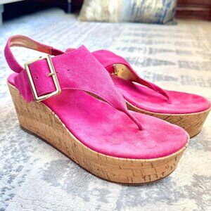 KORS Michael Kors Pink Suede and Cork Platform Sandals